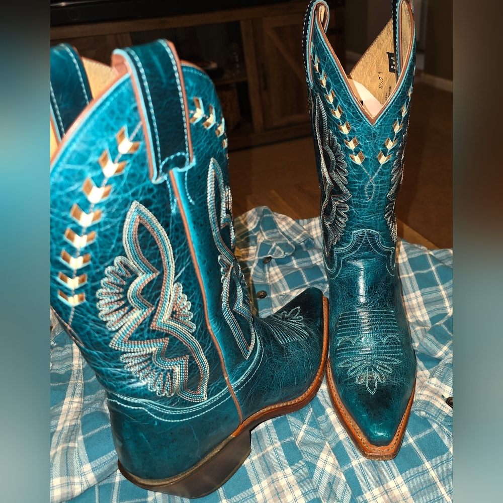 WOMENS, Justin, Western Boots in Turquoise - Picture 2 of 10